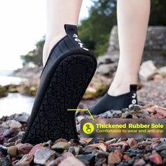 Black quick dry water shoes for adults with thickened rubber sole and anti-slip grip on rocky shore