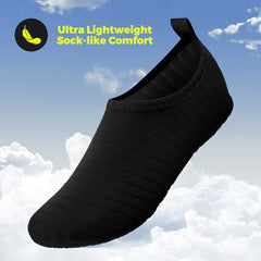 Black ultra lightweight quick dry water shoes for adults with sock-like comfort design