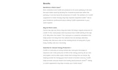 Benefits text page for Qunol CoQ10 100mg softgels describing cellular energy production and statin support