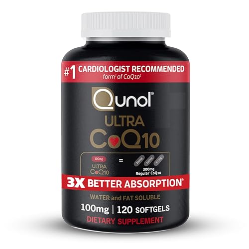Qunol CoQ10 100mg softgels bottle Ultra CoQ10 120 softgels black label 3x better absorption dietary supplement