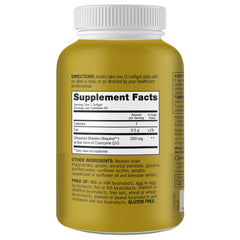 Qunol Ubiquinol CoQ10 200mg softgels gold bottle back label showing Supplement Facts and ingredient list
