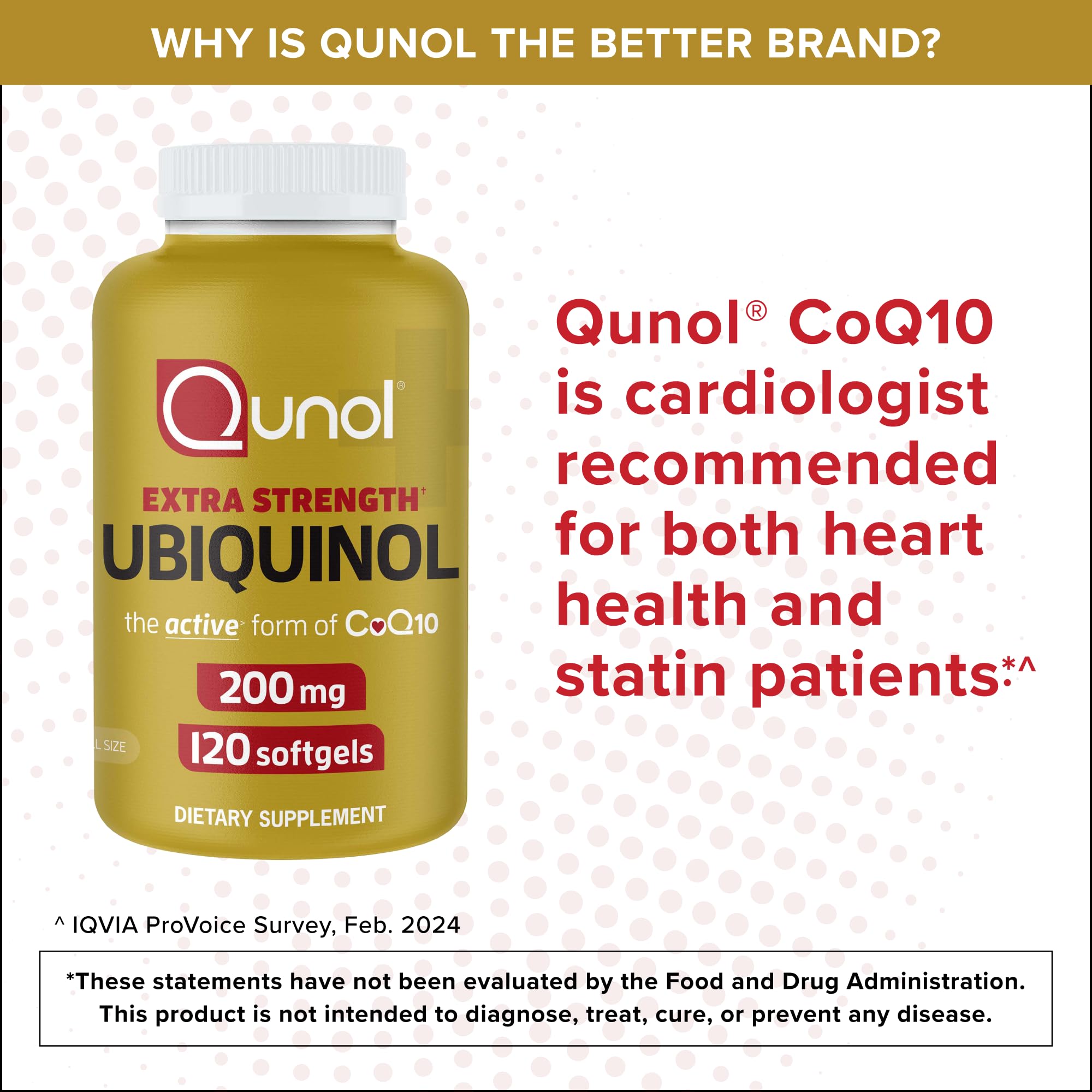 Qunol Ubiquinol CoQ10 200mg softgels bottle showing Extra Strength 120 softgels label and cardiologist recommendation