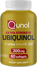 Qunol Ubiquinol 200 mg softgels bottle with extra strength front label