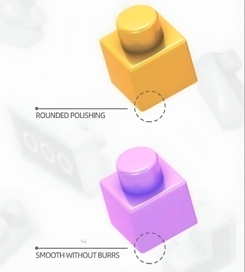 Close-up of yellow and purple building blocks with rounded polishing and smooth without burrs for rabbit pixel block toy
