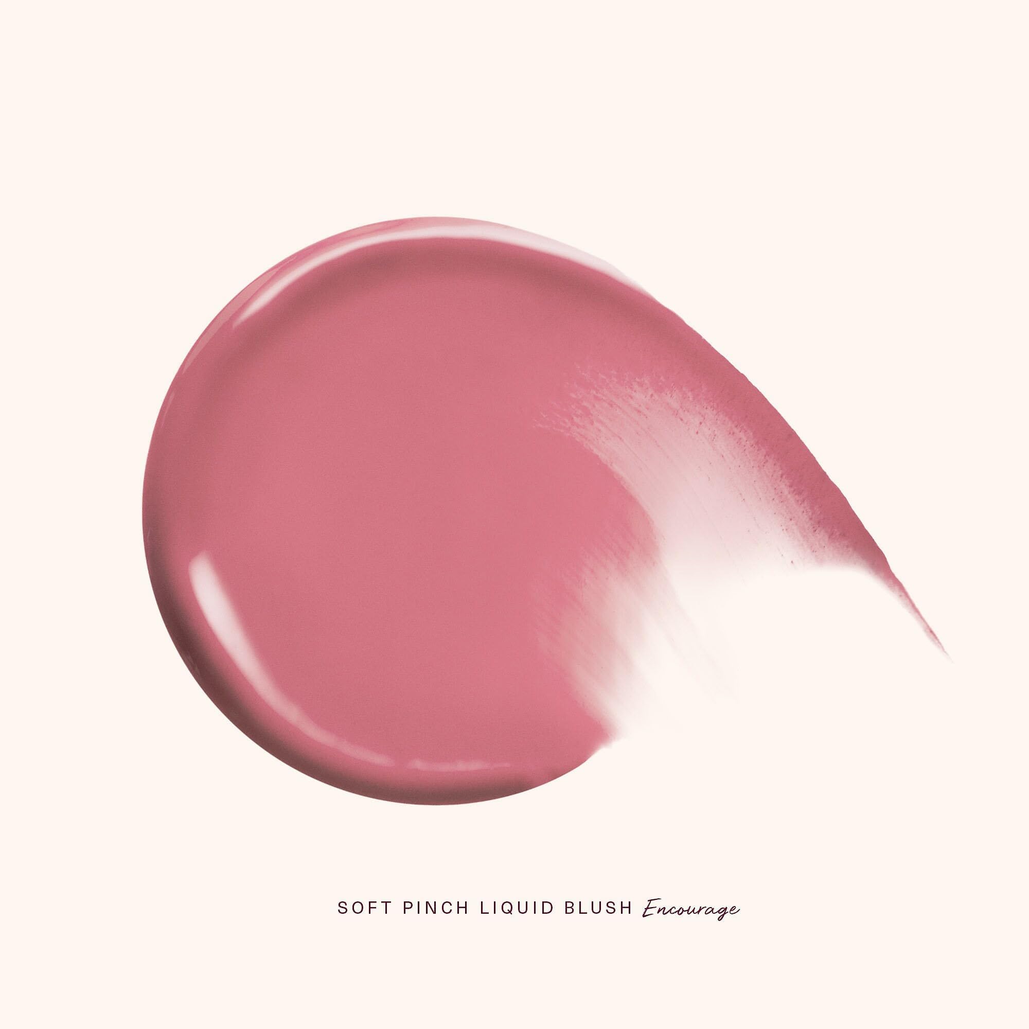 Rare Beauty Soft Pinch Liquid Blush swatch in a soft pink shade with smooth texture