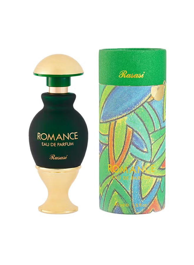 Rasasi Romance Eau de Parfum 45ml in an elegant bottle with decorative packaging