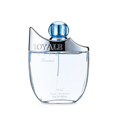 Rasasi Royale Blue Men perfume 75ml Eau De Parfum in transparent bottle with blue cap