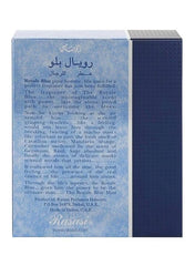 Rasasi Royale Blue perfume for men in elegant packaging featuring a blue design and descriptive text