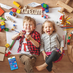 Kids enjoying art time with colorful supplies and Real Health kids omega 3 fish oil supplements