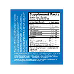 Nutrition label for Real Health kids omega 3 fish oil supplements in bright blue packaging
