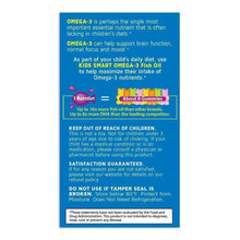Kids omega-3 fish oil supplement information panel on blue back label