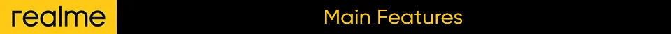 realme 14 5G smartphone UAE banner showing realme logo on yellow panel and Main Features header