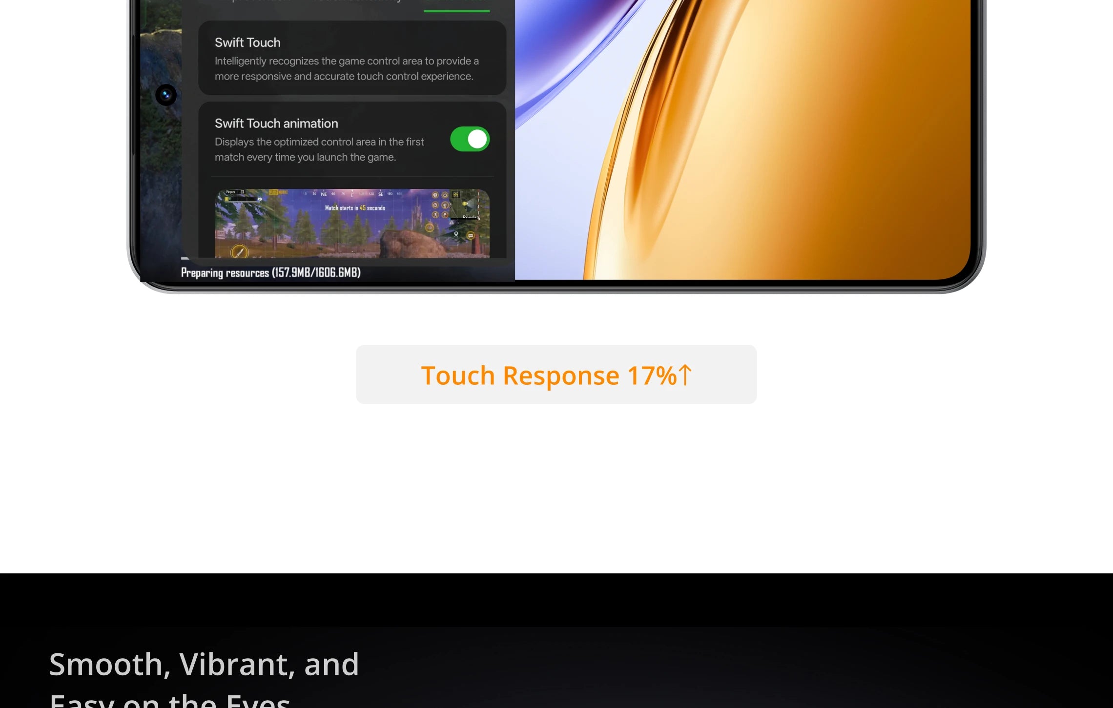Close up of realme 14 5G smartphone UAE screen showing touch response improvement and vibrant display