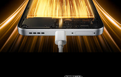 realme 14 5G smartphone UAE close up bottom view showing USB C charging port speaker grill and glowing battery internals