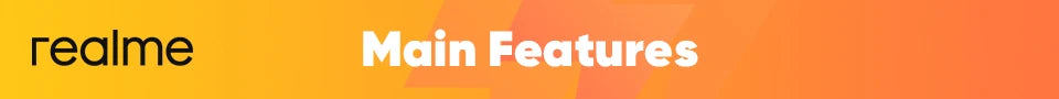 realme C75 smartphone UAE banner showing realme logo and Main Features on orange gradient background