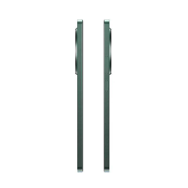 Side profile of green used OPPO Realme 12 4G smartphone showing slim metal frame and camera bump