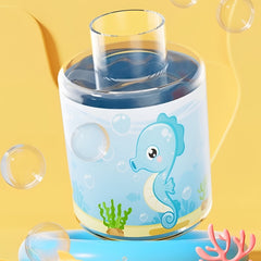 Huitich rechargeable bubble gun for kids with cute blue seahorse design and clear bubble output