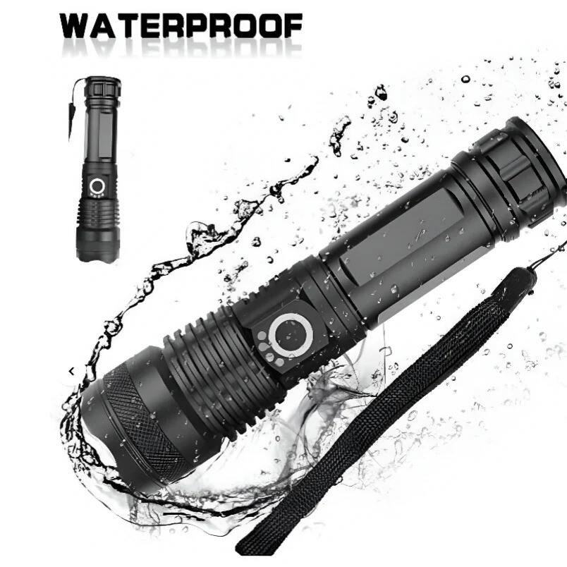 Huitich rechargeable flashlight with adjustable focus and waterproof design with wrist strap