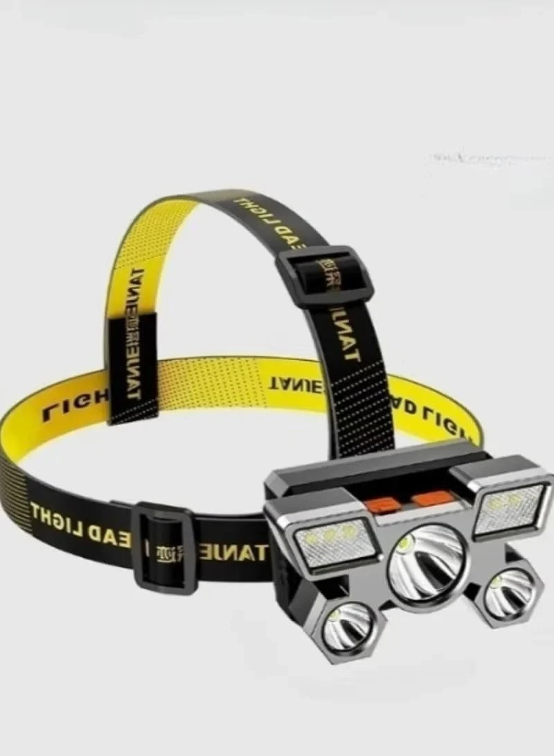 Huitich rechargeable headlamp for outdoor use with adjustable yellow and black strap and multiple LED lights