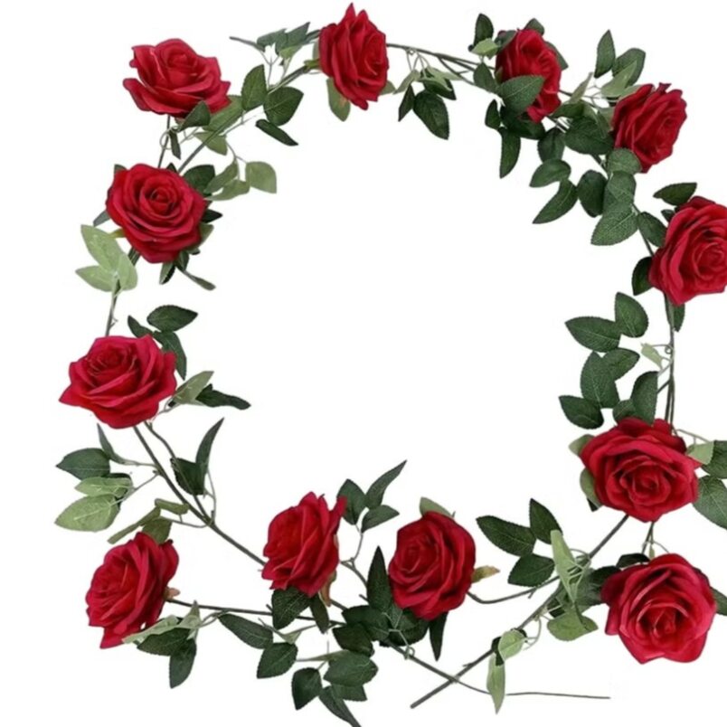 Huitich red artificial rose wall decor with vibrant red roses and green leaves for home decoration