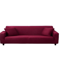 Huitich red elastic sofa cover fitted on a three-seater sofa with two matching cushions
