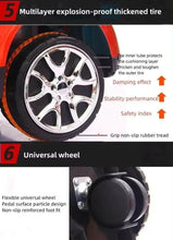Red ride-on car wheel with chrome hub and thick tire tread