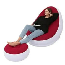 Huitich red inflatable lounge chair with footrest, white air chamber base