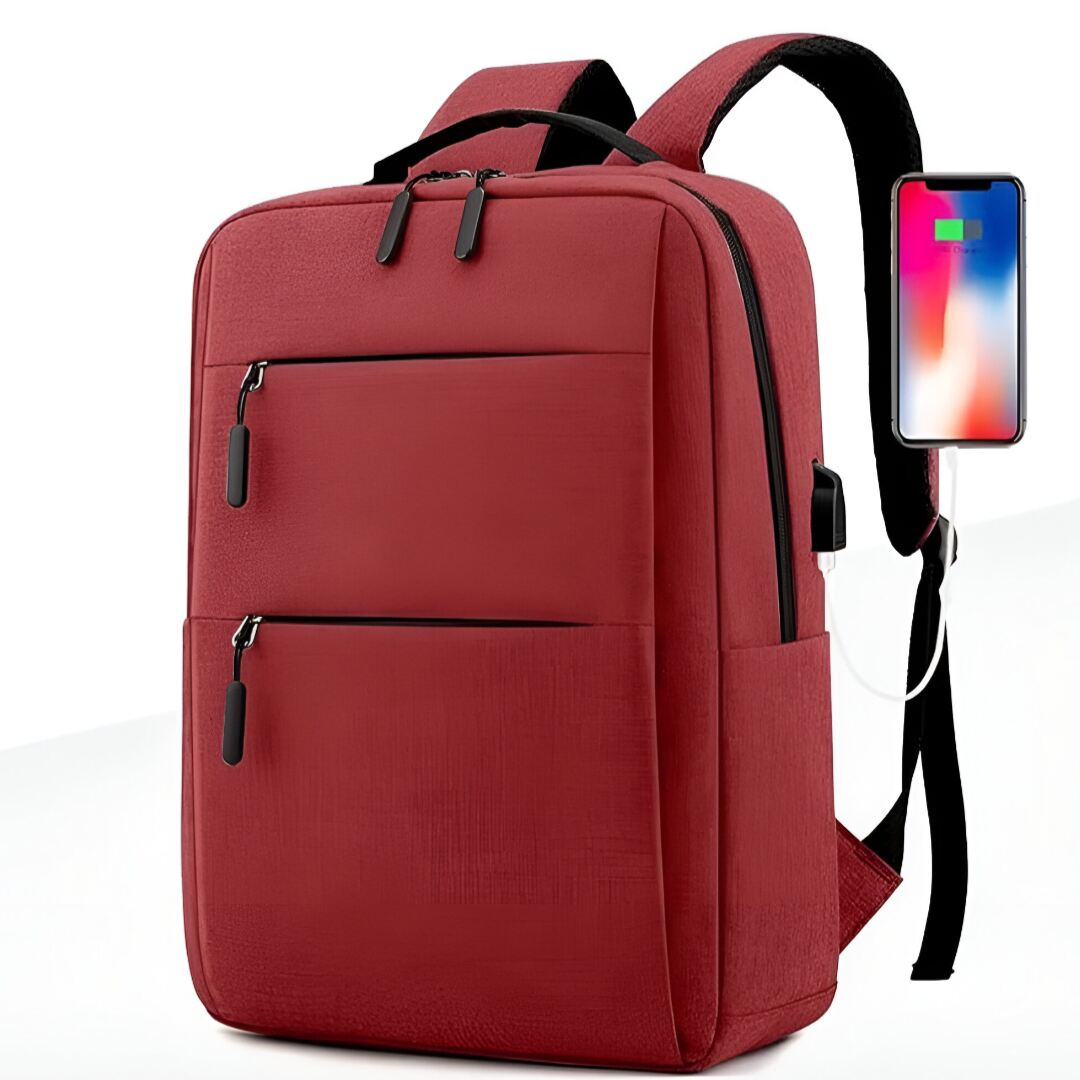 Huitich large waterproof travel backpack in red with USB charging port and multiple compartments