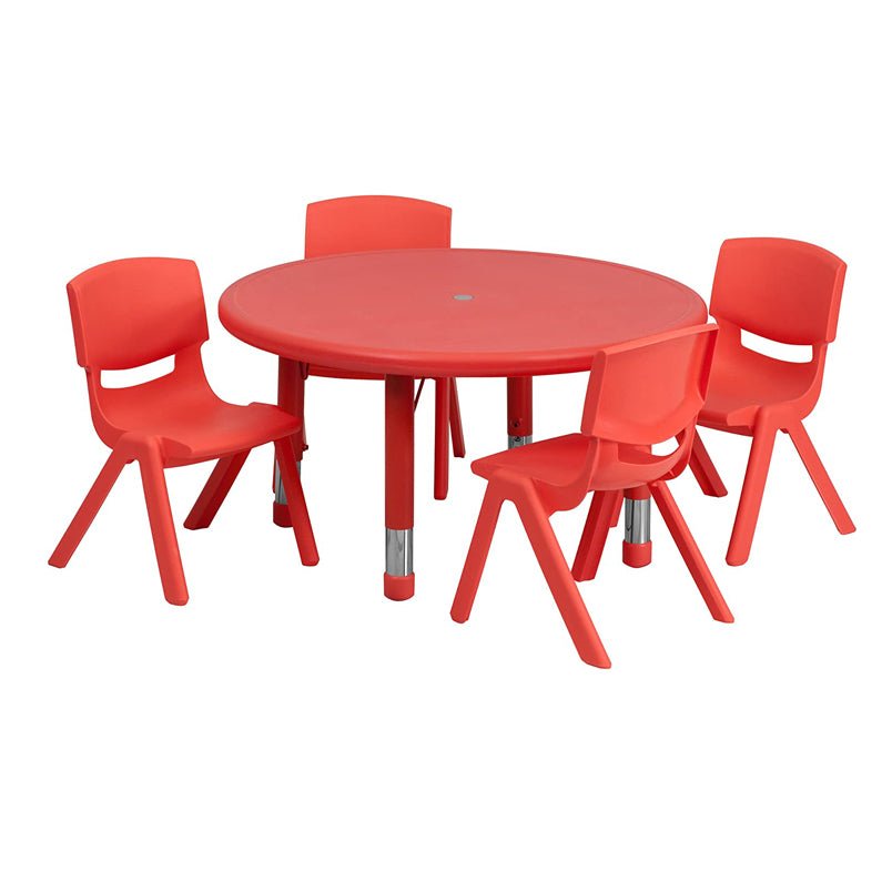 Red Plastic Adjustable Activity Table Set, 4 Chairs - Mumzar.com