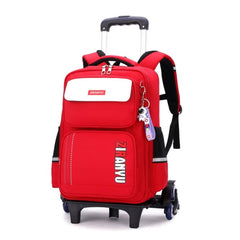 Huitich red six wheel trolley school bag for kids with multiple compartments and adjustable straps