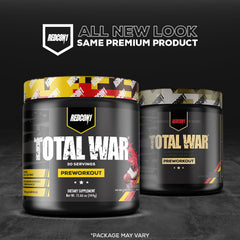 Redcon1 Total War pre workout UAE two black tubs of Total War preworkout with new label 30 servings