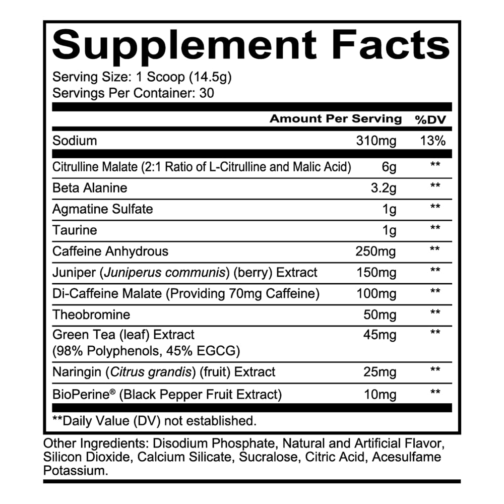 Redcon1 Total War pre workout UAE supplement facts label showing ingredients and dosages per scoop