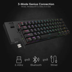 Wireless mechanical keyboard with USB dongle and multicolor backlit keys