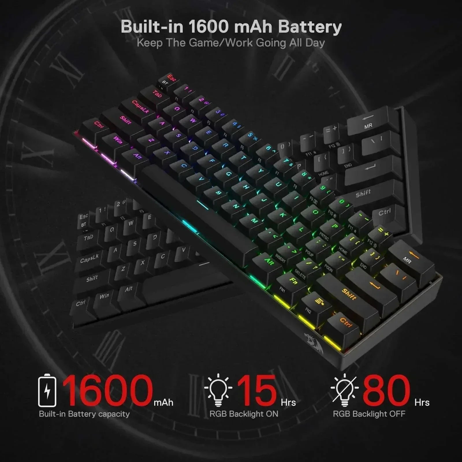 Wireless RGB mechanical keyboard with multicolor backlit keys and RGB edge lighting