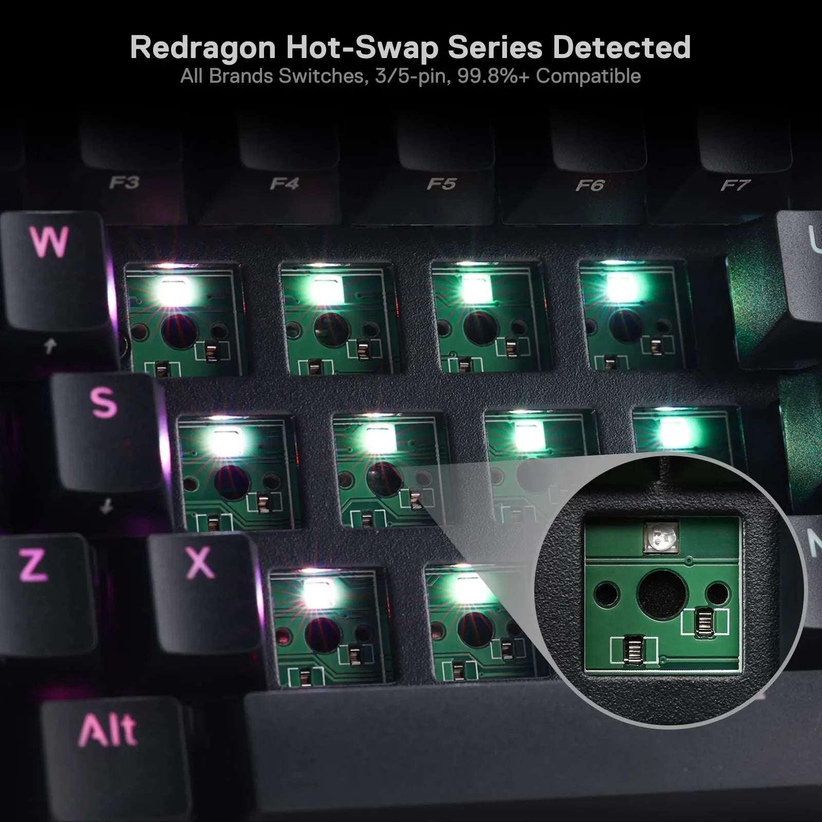 Mechanical keyboard hot-swap switch sockets with multicolor backlit keycaps