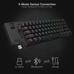Redragon mechanical keyboard for Windows Mac Android with 3-mode wired Bluetooth and 2.4GHz wireless connection