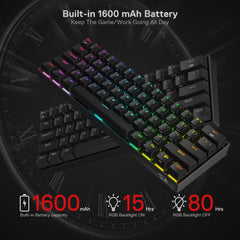 Redragon mechanical keyboard for Windows Mac Android with built-in 1600 mAh battery and RGB backlight