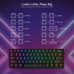 Redragon compact mechanical keyboard for Windows Mac Android with RGB lighting and easy-access FN combo keys