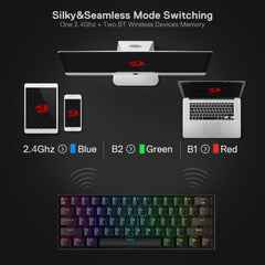 Redragon mechanical keyboard for Windows Mac Android with wireless 2.4Ghz and Bluetooth mode switching