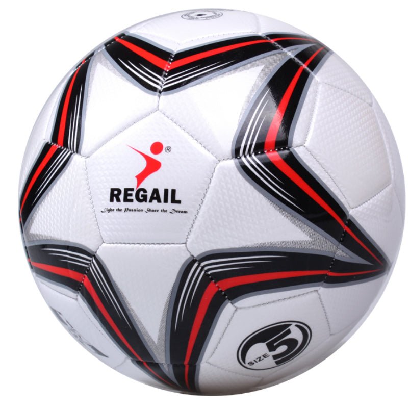 Huitich Regail size 5 3D effect soccer ball with red and black star design on white background