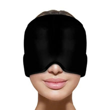 Black stretch headache relief cap with contoured eye opening