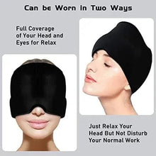 Black headache relief cap side view covering head and eyes