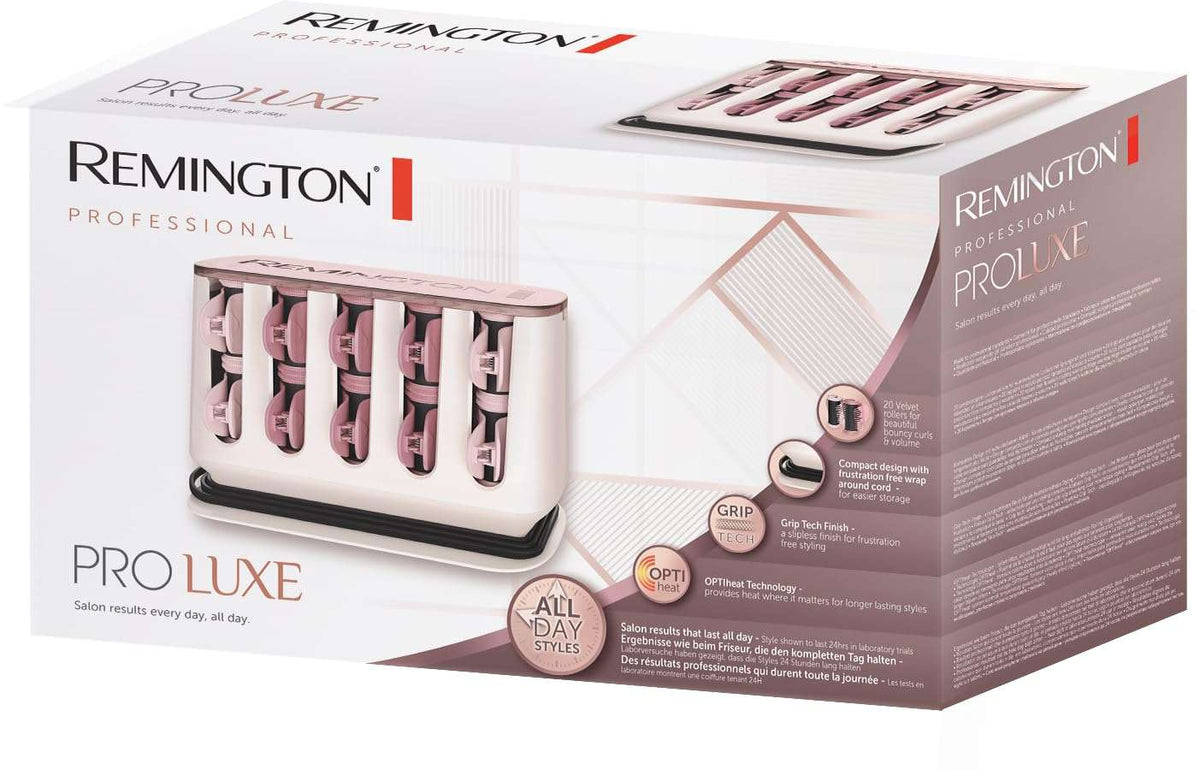 Remington PROluxe heatable hair rollers set with storage base for salon-quality styling at home