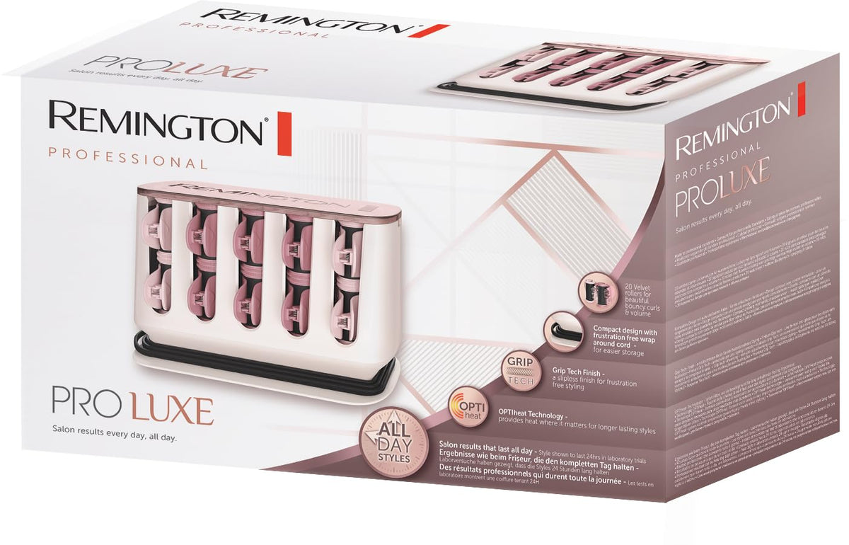 Remington PROluxe heatable hair rollers set with storage base for salon-quality styling at home