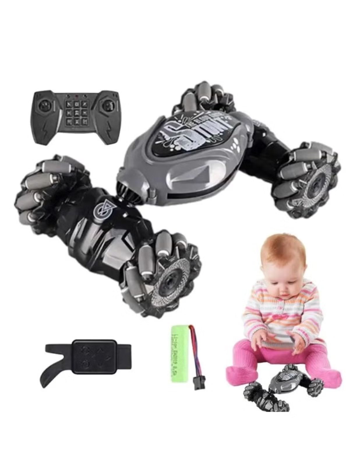 Remote & Hand-Controlled Stunt Car in Grey with the Transformation Experience - Mumzar.com