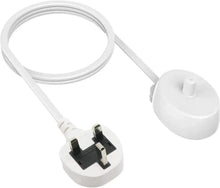 White electric toothbrush charger base with power cord and UK plug