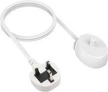 White electric toothbrush charger base with attached UK plug and power cord