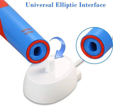 Blue toothbrush handle with charging tip docked in white charger base