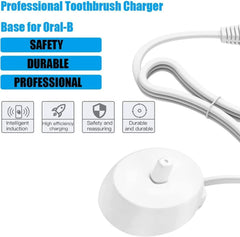 White replacement round charging base with cable for Oral b electric toothbrush charger UK showing dock and cord