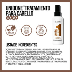 Revlon Uniq One Coconut Hair Treatment bottle with vegan formula and 25 percent recycled PET packaging